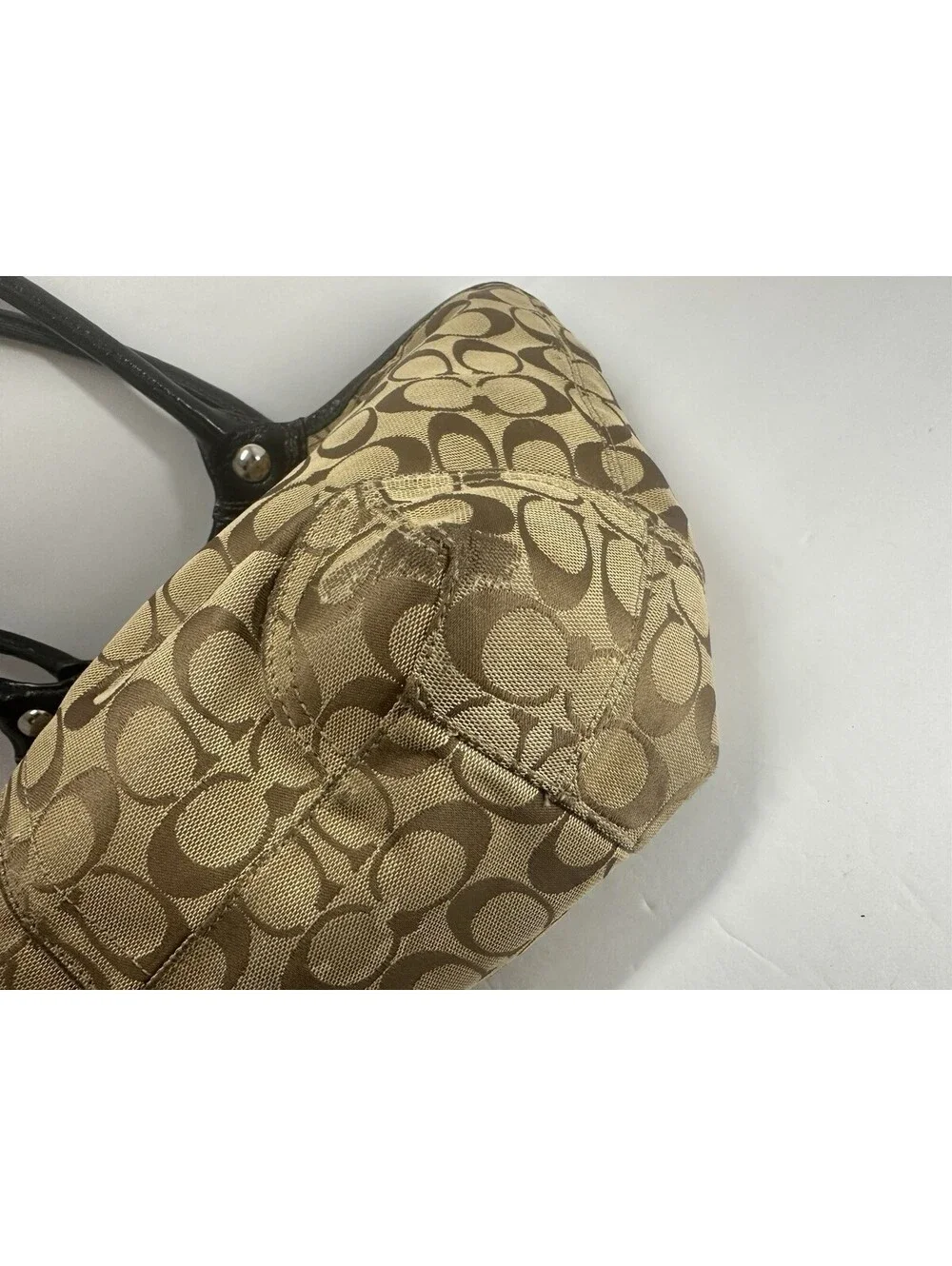 Coach Signature Jacquard Bleeker Tote Bag - Tan with Black Leather Trim